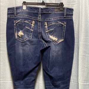 Daytrip size 36R Virgo Skinny Dark‎ Blue Distressed Jeans stretch bling comfy